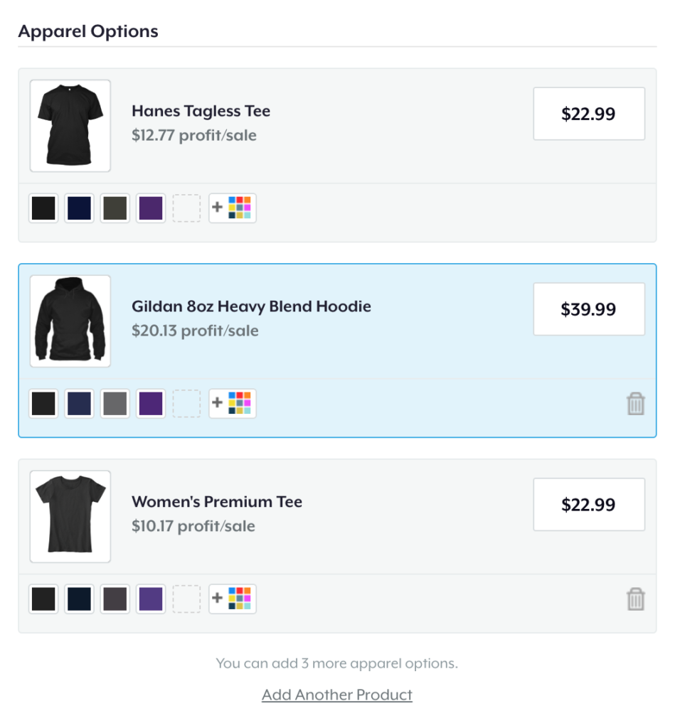 Teespring Product Selection