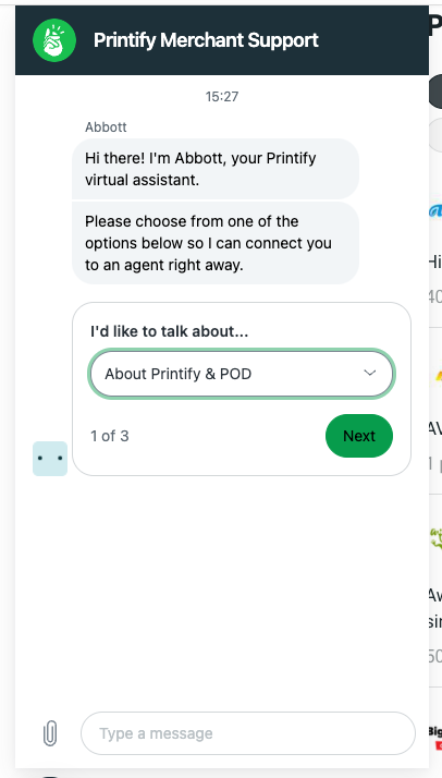 Printify Live Chat Support