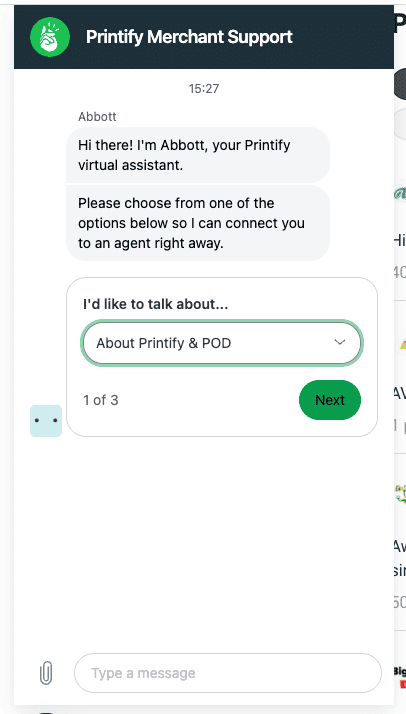 Printify Live Chat Support